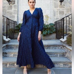 Abbey Glass Brooke Gown Dress Sz S Navy Cloud Organza NWT